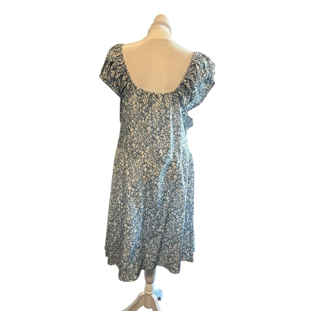 SHEIN Blue Ruched Puff Sleeve Midi Sundress - Picture 2 of 6
